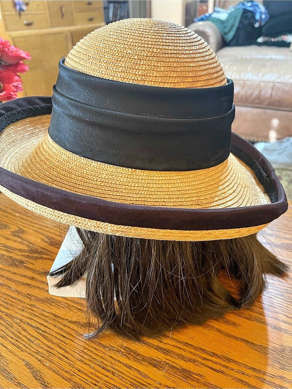 Vintage "Hat Hair" Halo Wig Headband • 100% Japanese Modacrylic Fiber • Brunette